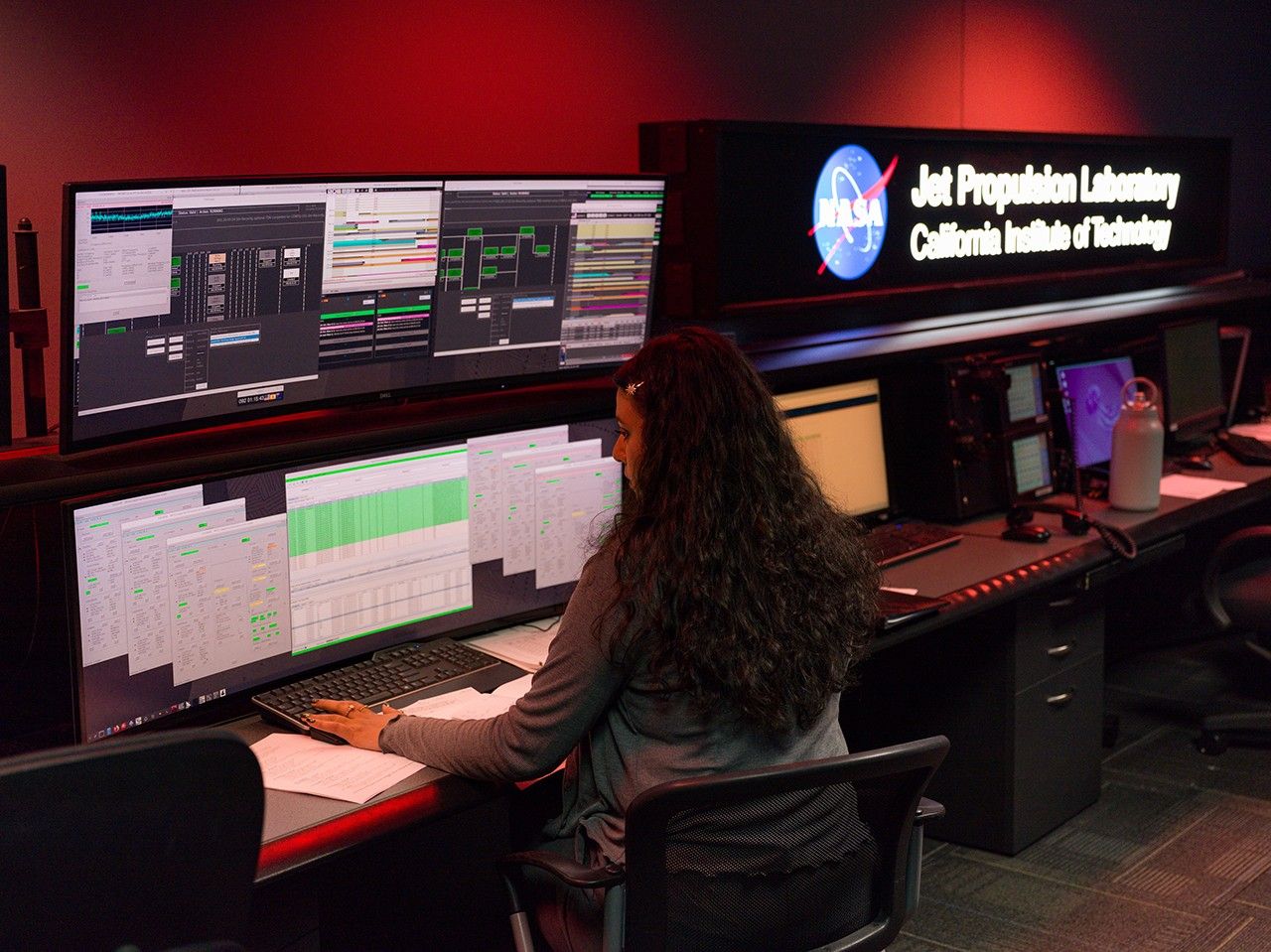Blanca Renteria, Artemis Deep Space Network (DSN) operations chief, monitors data at the Space Flight Operations Facility at NASA’s Jet Propulsion Laboratory in Southern California shortly after Artemis II launched from the agency’s Kennedy Space Flight Center in Florida on April 1, 2026.